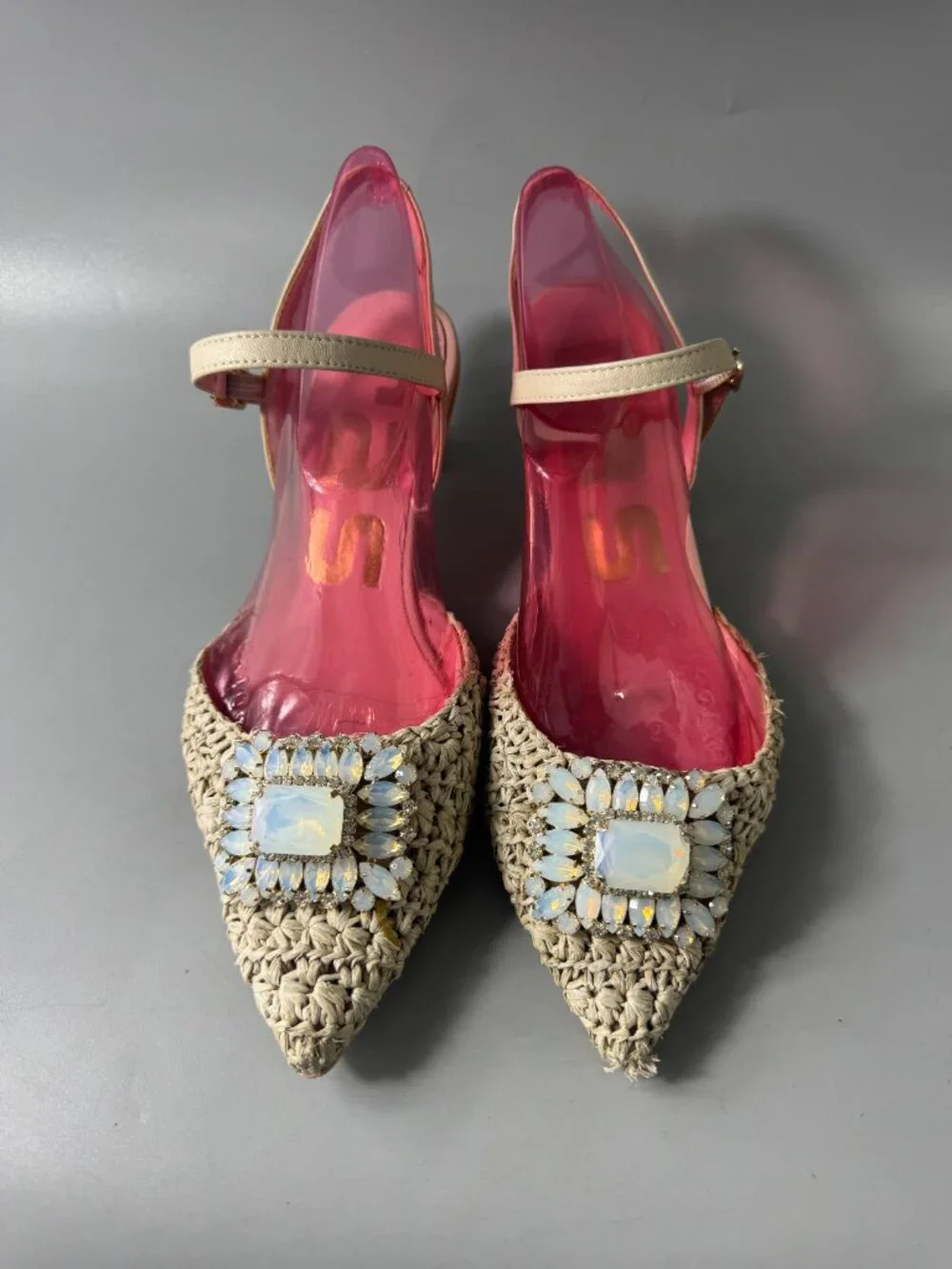 RAS BEIGE RAFFIA PUMP WITH ORNAMENT, Size 37.5